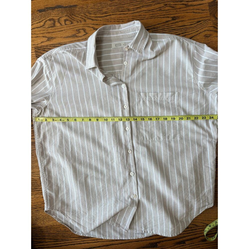 AYR Women's Tan Beige Pinstripe Cotton Oxford Button Down Shirt Oversized M - Picture 4 of 7